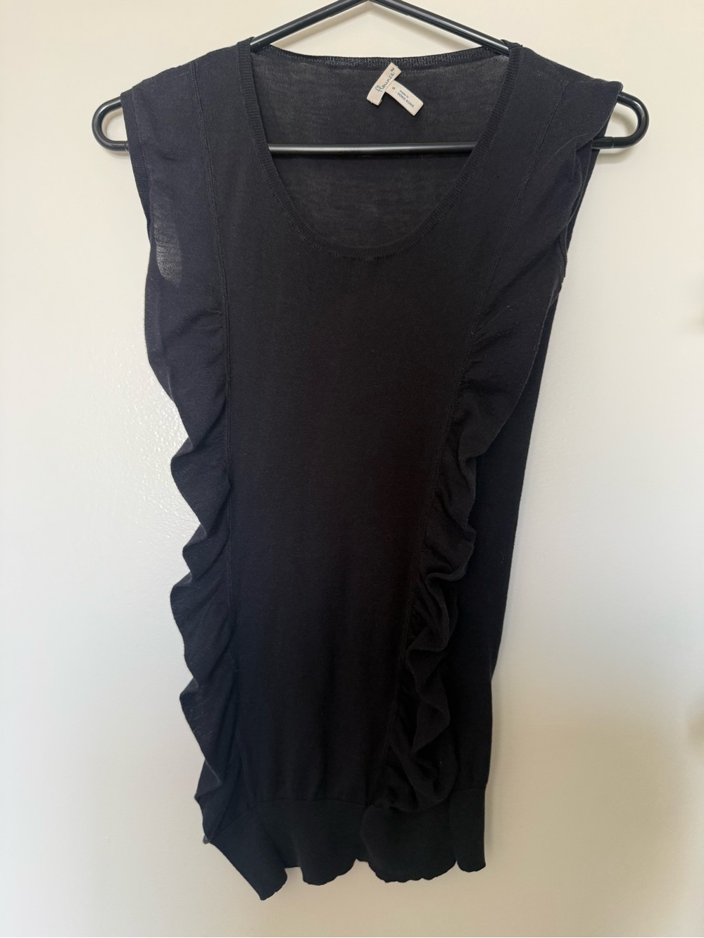 Flounce Black Ruffle Sleeveless Knit Tunic Top Size Small